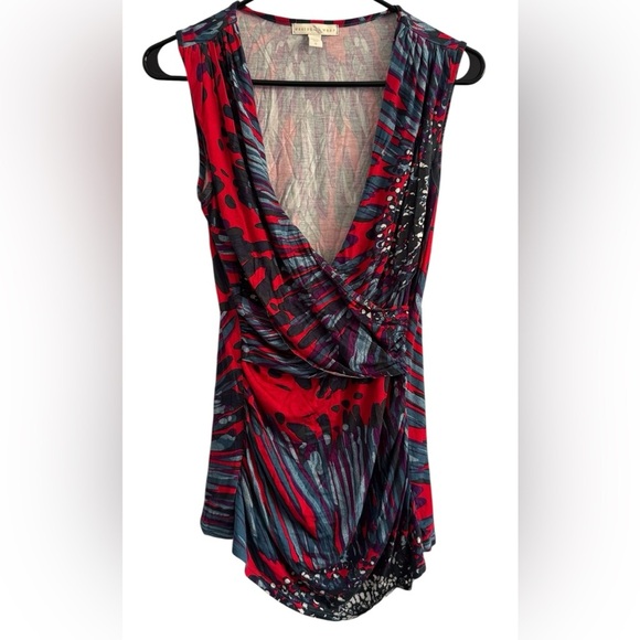 Weston Wear Red Blue Splash Color Sleeveless V Neck Y2K 2000's Blouse Size Small - Picture 4 of 12